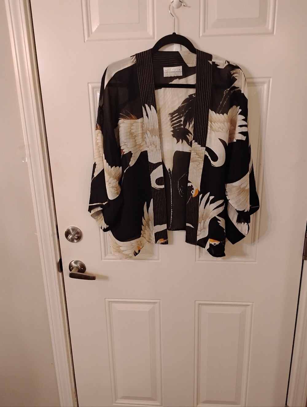 One Hundred Stars Women's Black Crane-Print Kimono Jacket